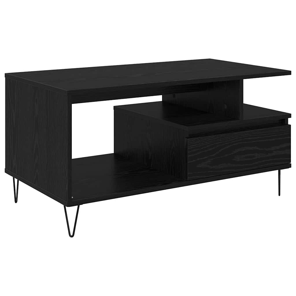 Tavolino da salotto con cassetto Rovere Nero 90 x 49 x 45 cm