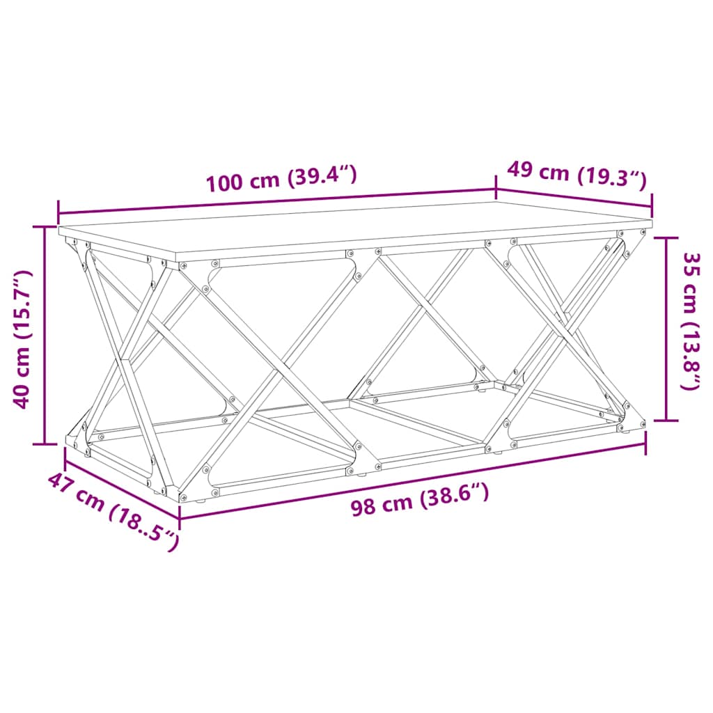 Tavolino da salotto Rovere nero 100 x 49 x 40 cm
