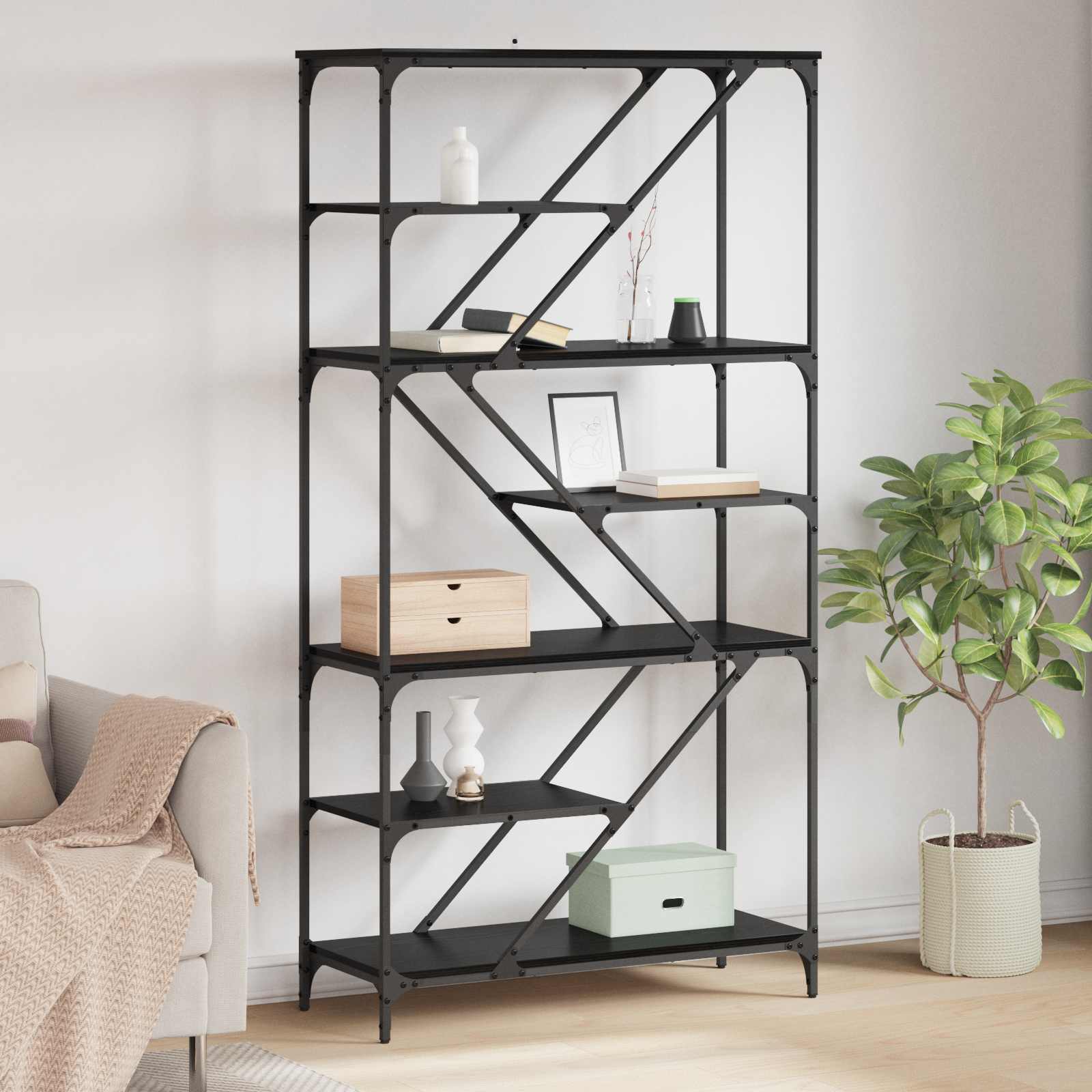 Libreria Rovere Nero 91 x 36 x 176 cm Legno multistrato | homemem39