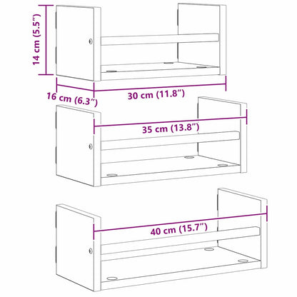 Set mensole da parete 3 pcs Rovere Nero 40x16x14cm | homemem39