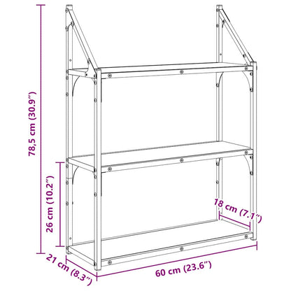 Scaffale da parete Rovere Nero 60 x 21 x 78,5 cm
