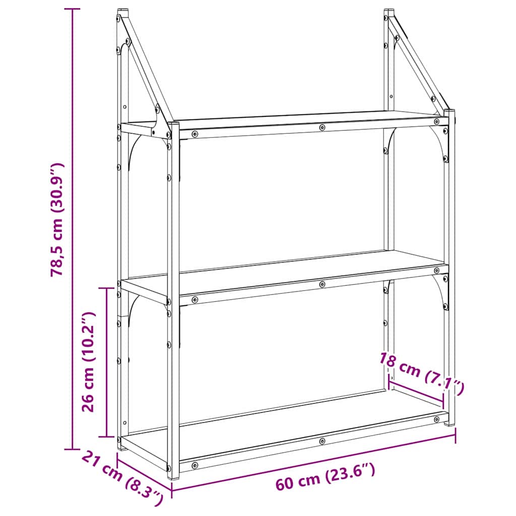 Scaffale da parete Rovere Nero 60 x 21 x 78,5 cm | homemem39
