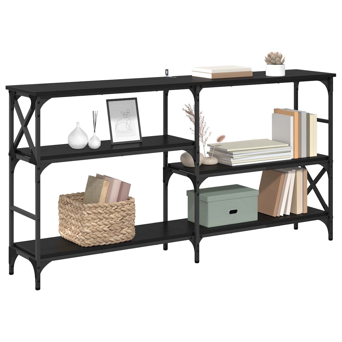 Tavolo consolle con lo scaffale Rovere Nero 150 x 29 x 76,5 cm | homemem39