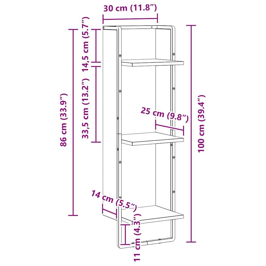 Scaffale da parete Rovere artigianale 30 x 25 x 100 cm