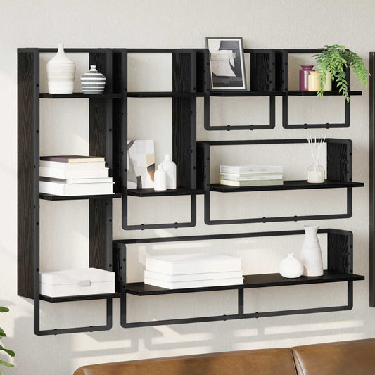Set mensole da parete 6 pcs Rovere Nero 100 x 25 x 30 cm | homemem39
