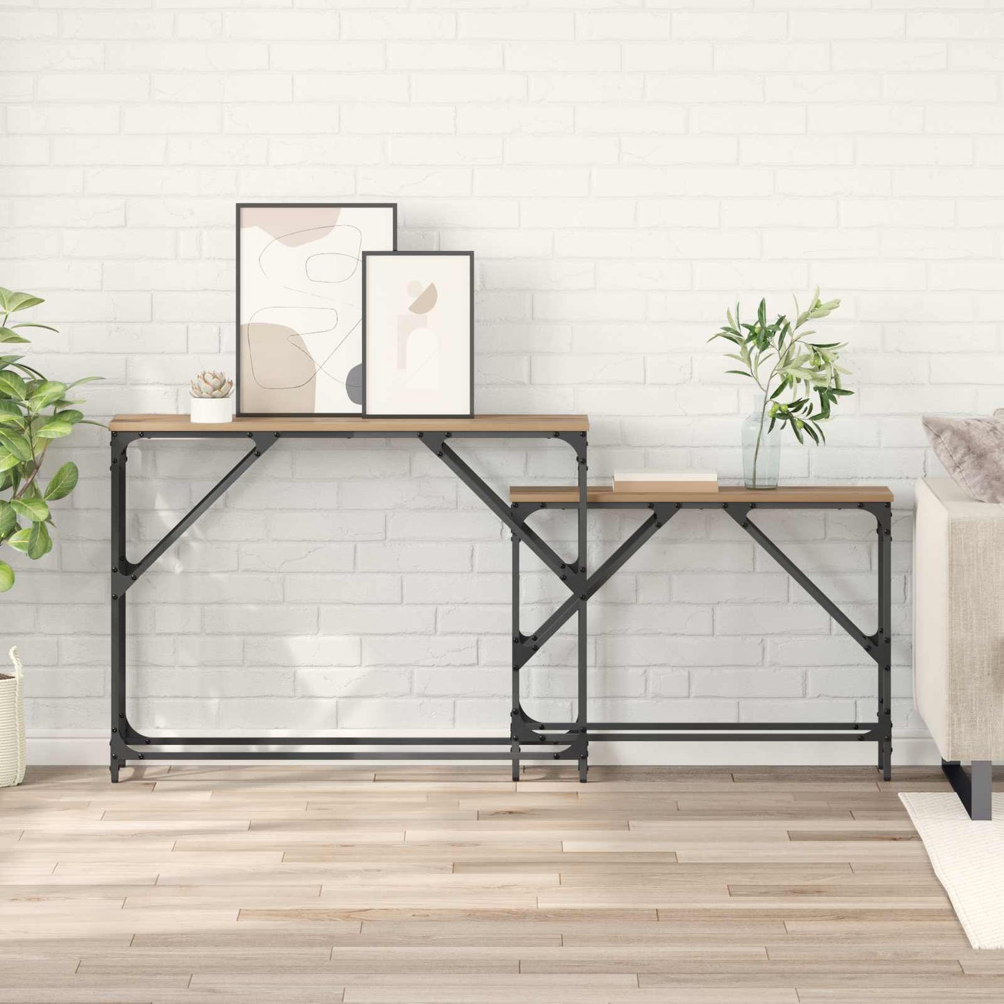 Tavolo consolle 2 pz Rovere artigianale 100 x 28 x 75 cm | homemem39