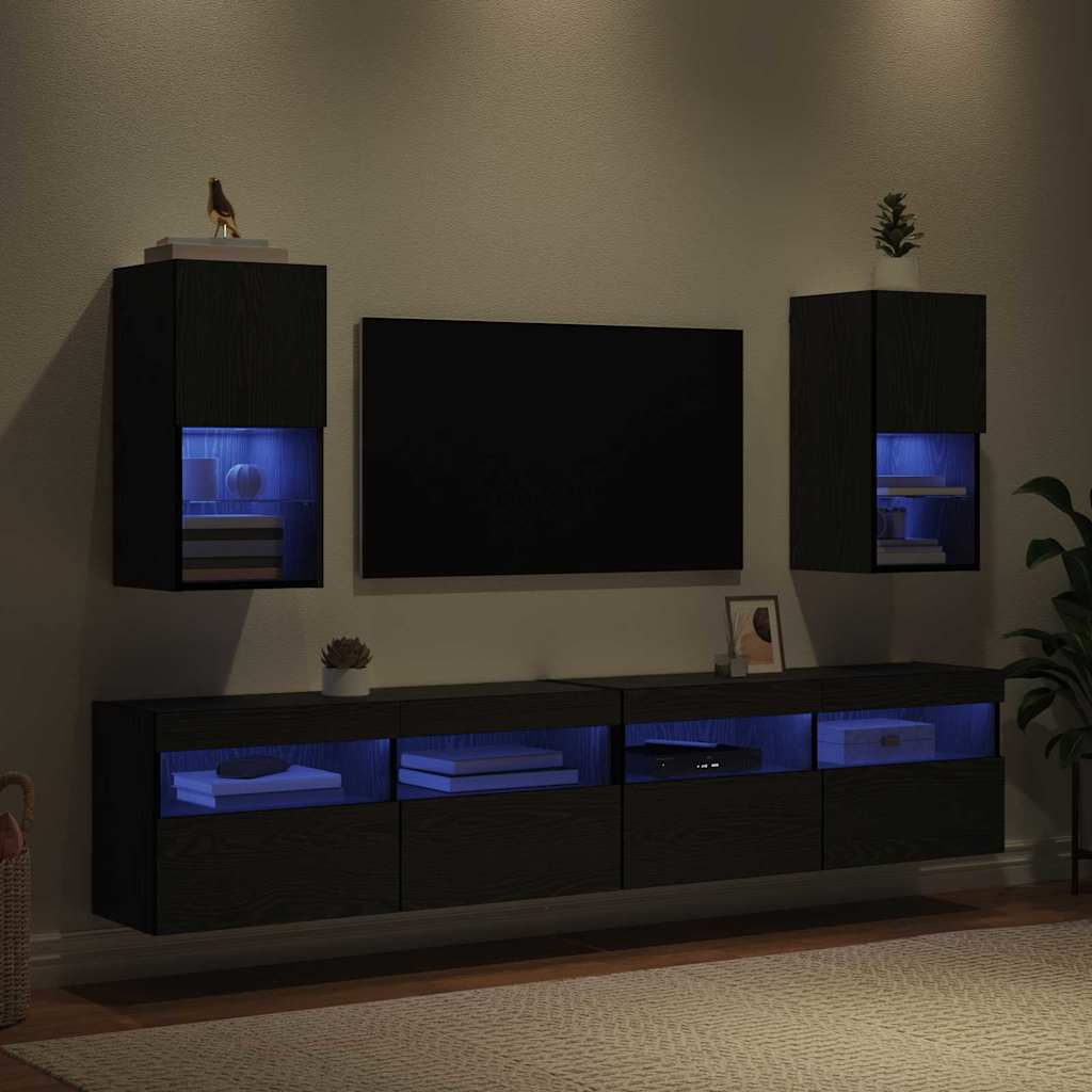 Mobiletti TV a parete 2 pcs Rovere Nero 30,5 x 30 x 60 cm