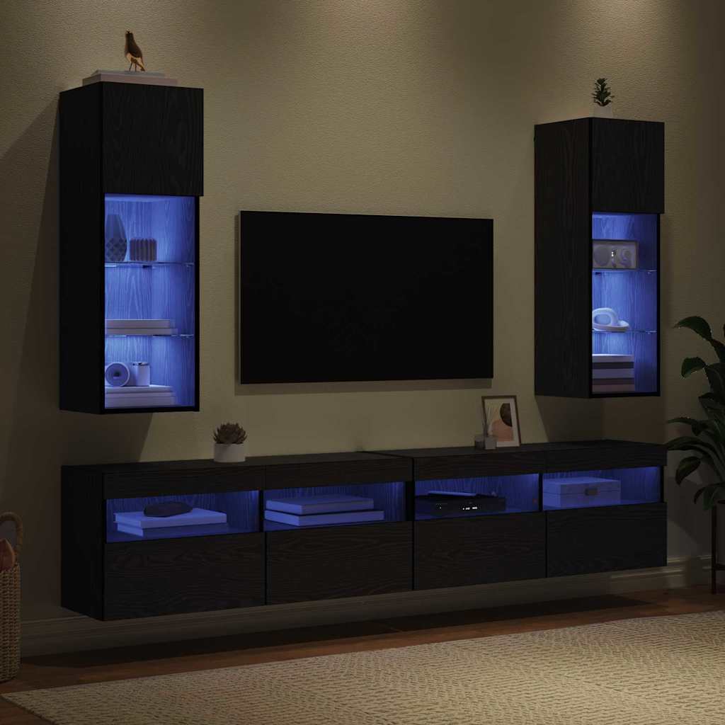 Mobiletti TV a parete 2 pcs Rovere Nero 30,5 x 30 x 90 cm