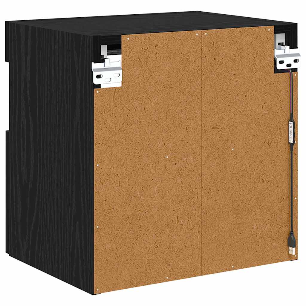 Mobile TV da parete con LED Rovere Nero 40 x 30 x 40 cm | homemem39
