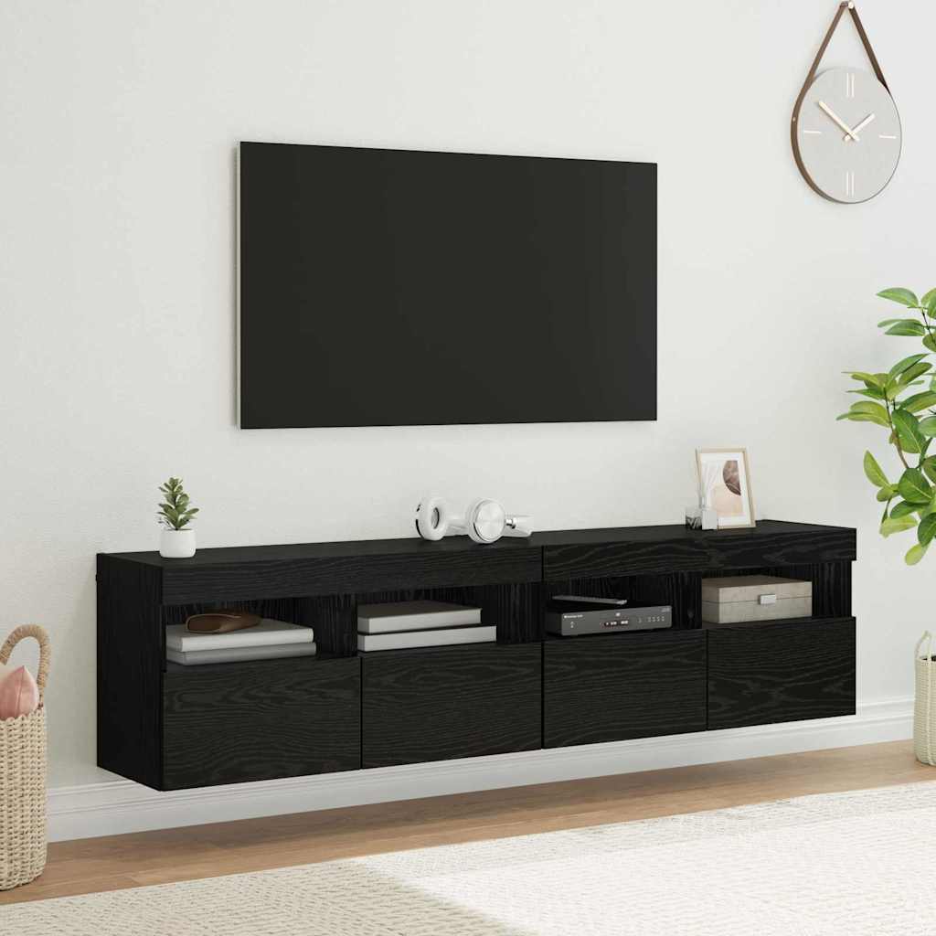 Mobiletti TV da Parete 2 pcs Rovere Nero 80 x 30 x 40 cm