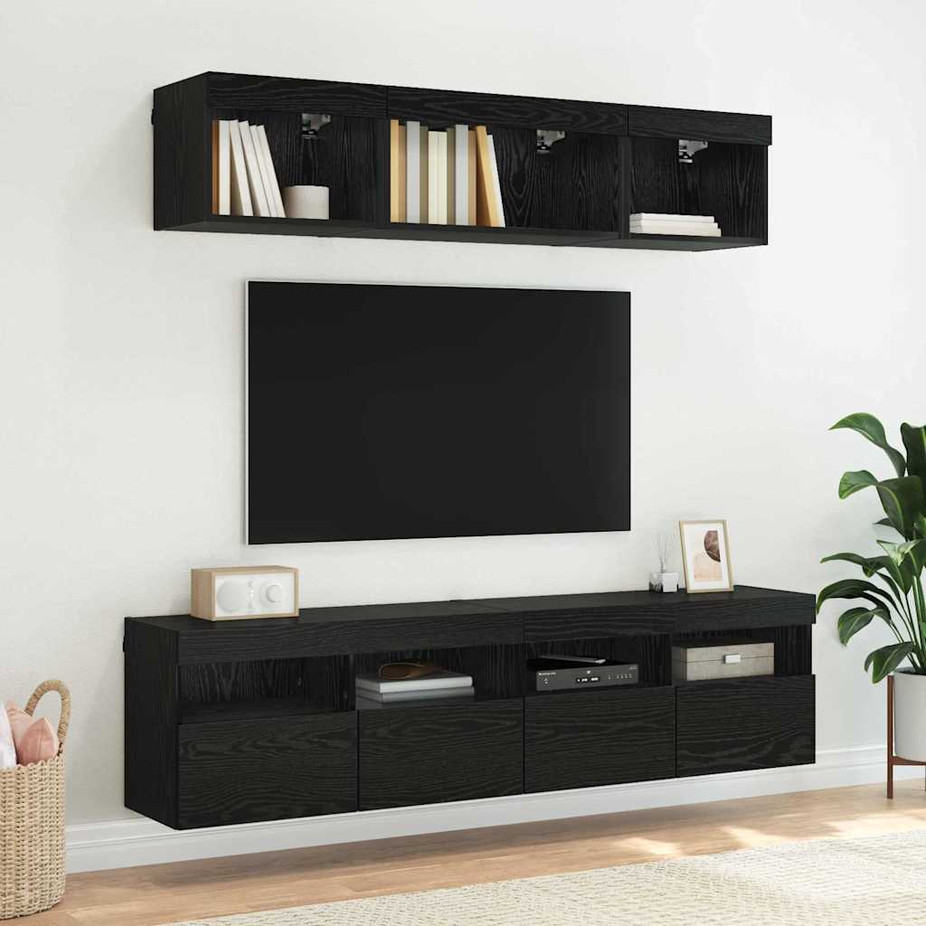 Mobiletti TV da Parete 2 pcs Rovere Nero 80 x 30 x 40 cm