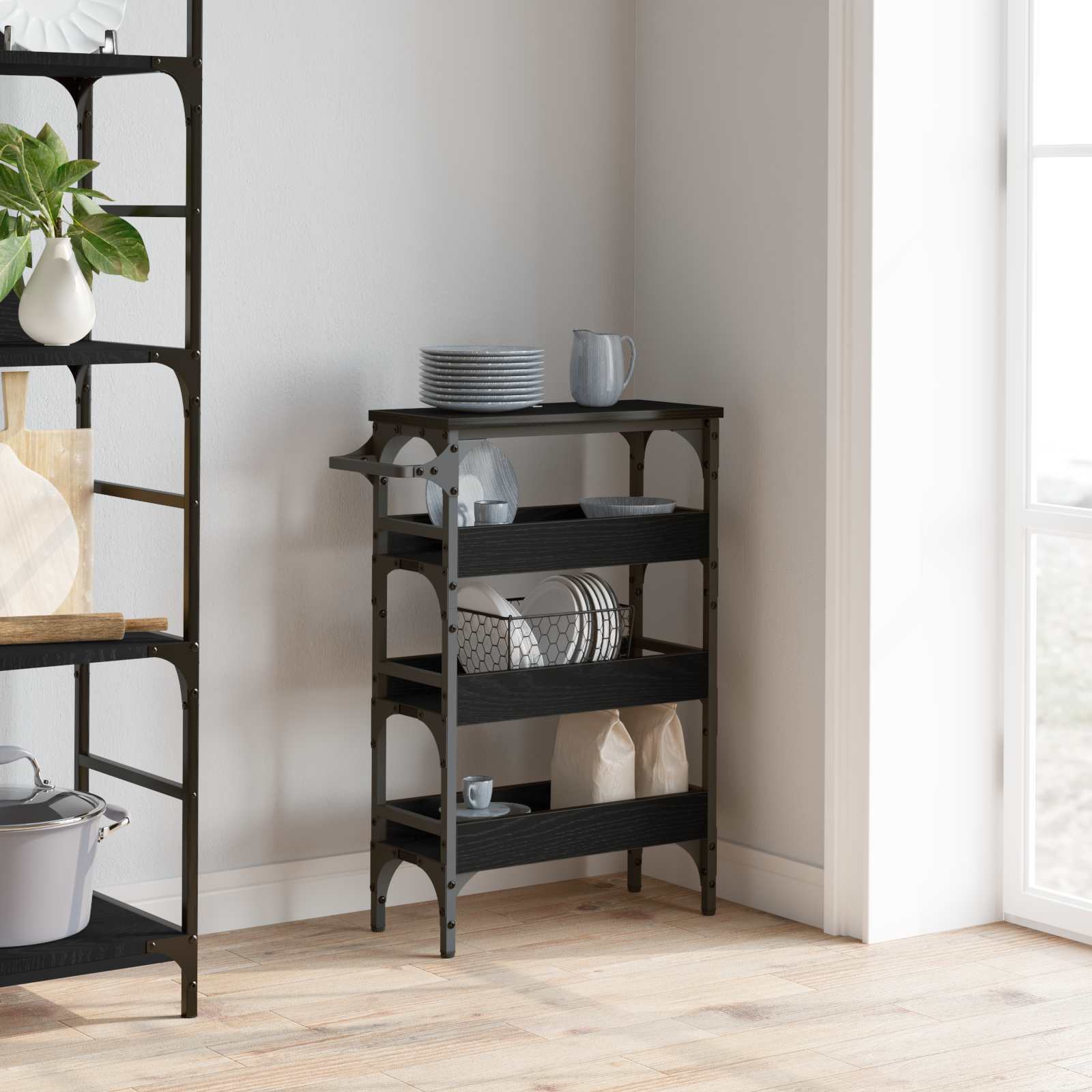 Carrello da Cucina Rovere Nero 53 x 20 x 76 cm | homemem39