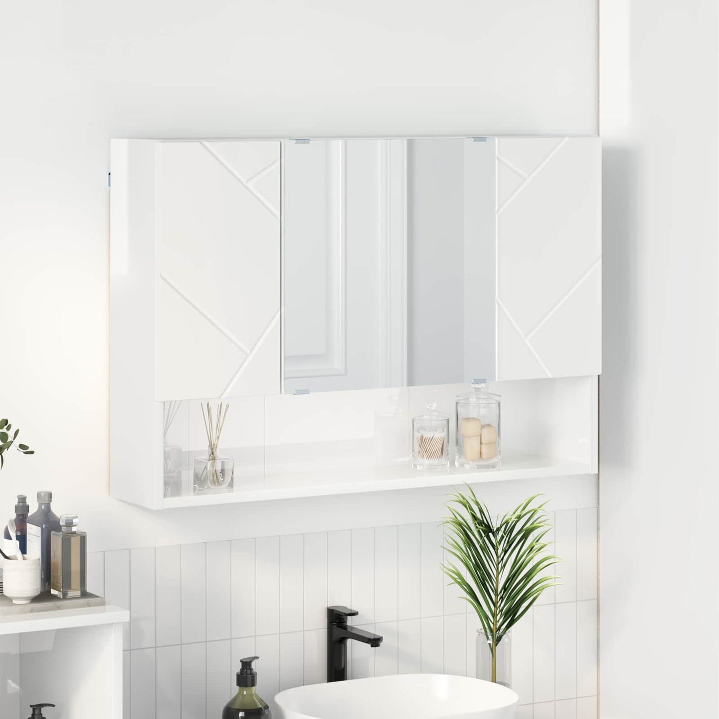 Mobiletto per specchio Bianco Lucido 80 x 17 x 55 cm