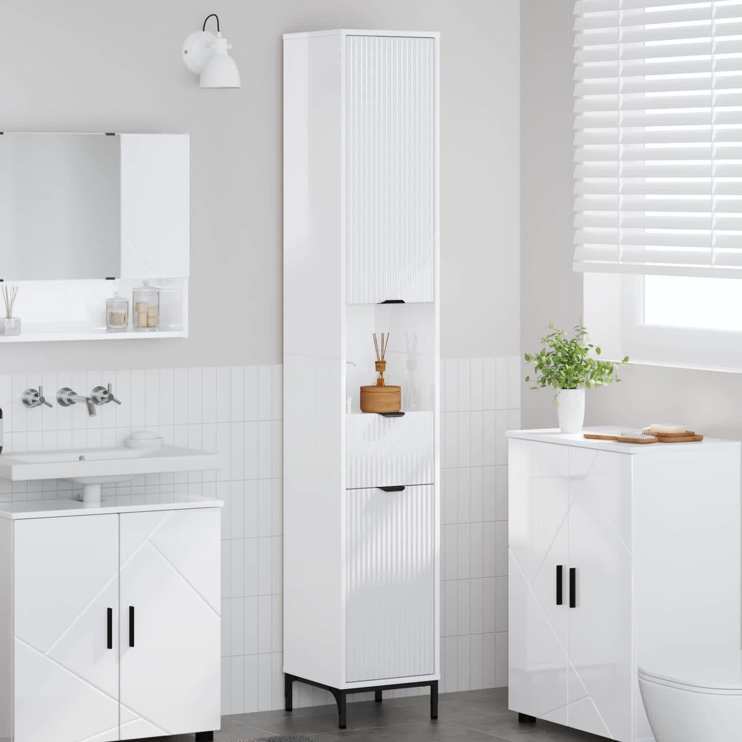Mobile da Bagno Bianco Lucido 31,5 x 33 x 190 cm | homemem39