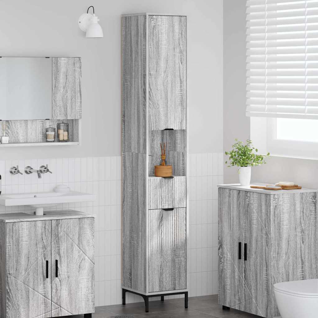 Mobile da Bagno con cassetto Grigio Sonoma 31,5 x 33 x 190 cm | homemem39