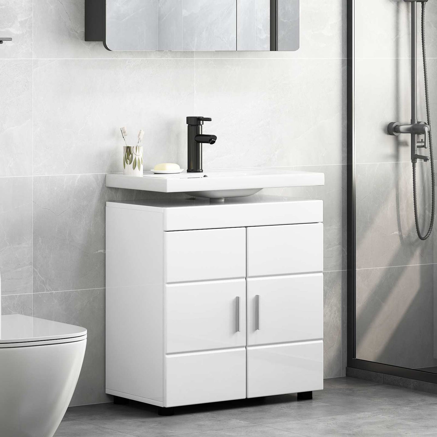 Set di Armadi da Bagno TULUM Bianco Lucido 60 x 34 x 63 cm | homemem39