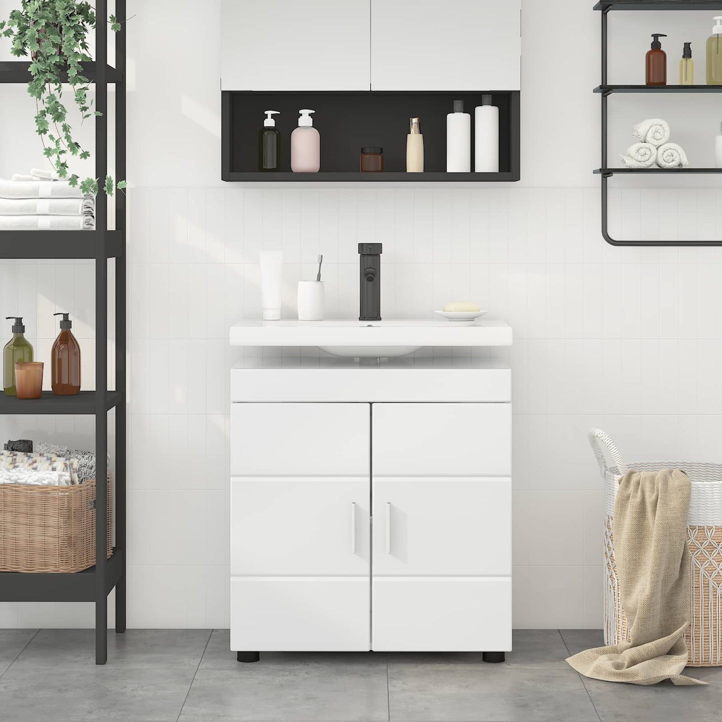 Set di Armadi da Bagno TULUM Bianco Lucido 60 x 34 x 63 cm | homemem39