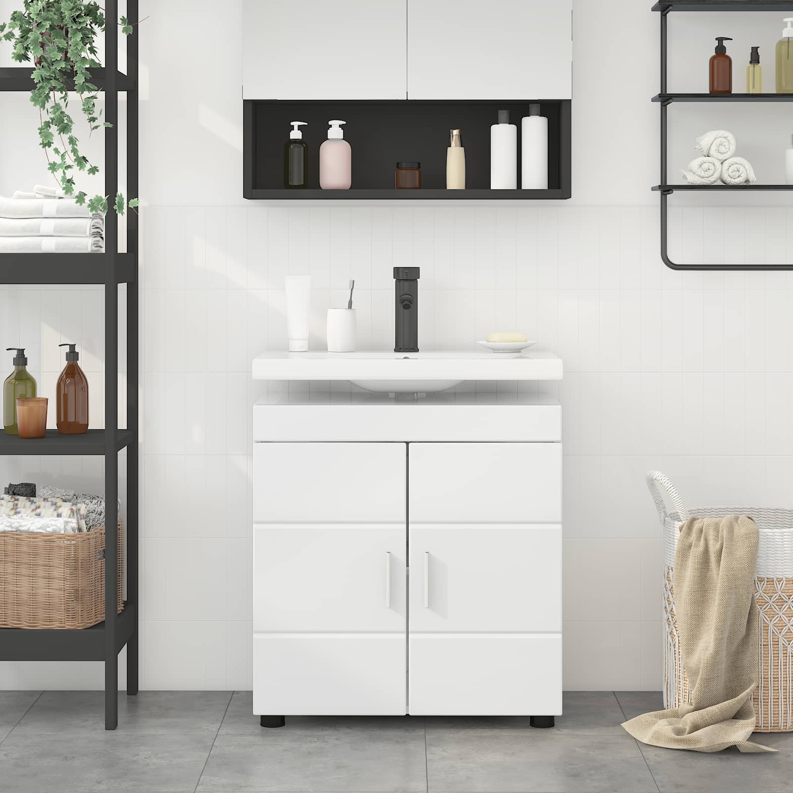 Set di Armadi da Bagno TULUM Bianco Lucido 60 x 34 x 63 cm | homemem39