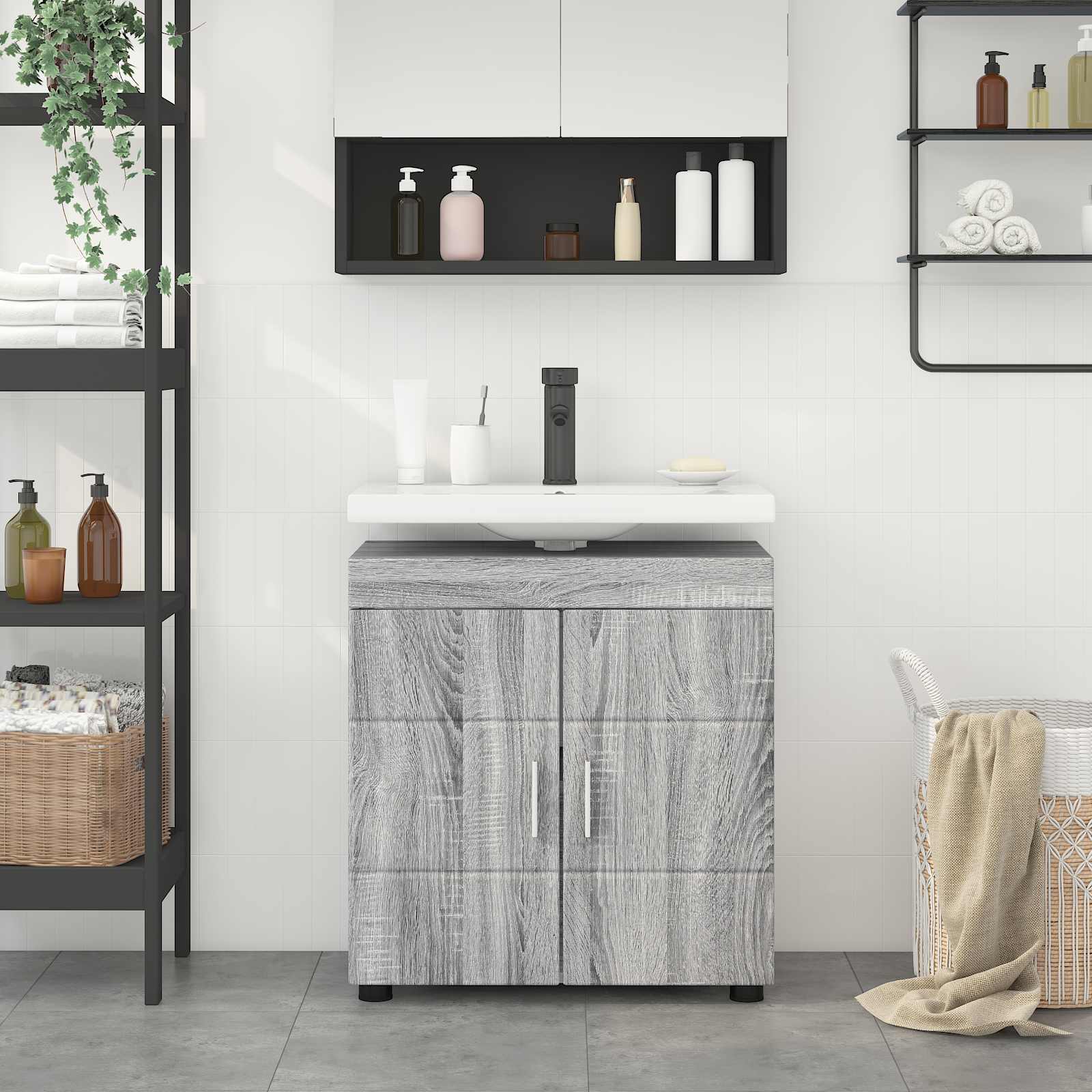 Set di Armadi da Bagno TULUM Grigio Sonoma 60 x 34 x 63 cm | homemem39
