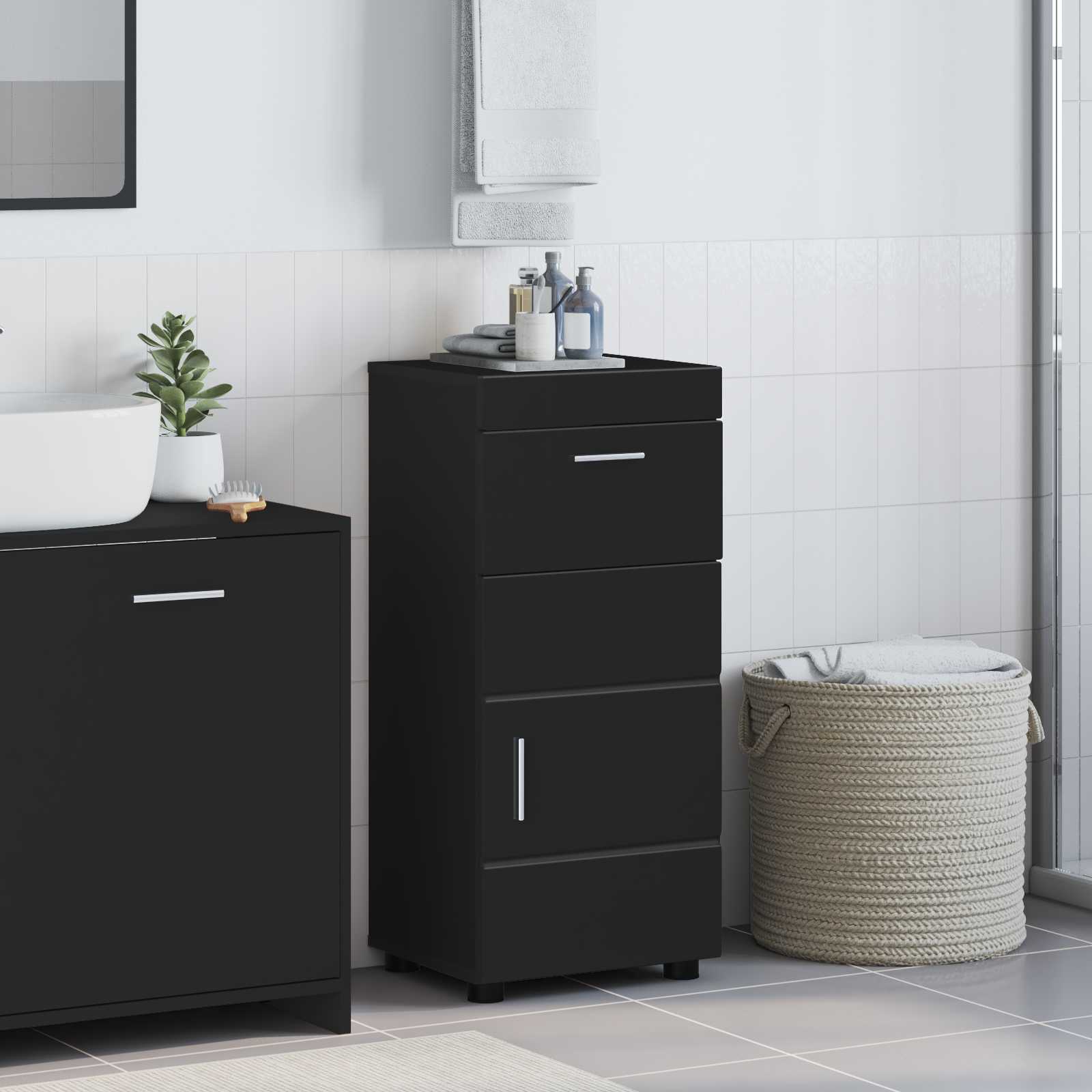 Set di Armadi da Bagno TULUM Nero 37 x 31,5 x 82 cm | homemem39