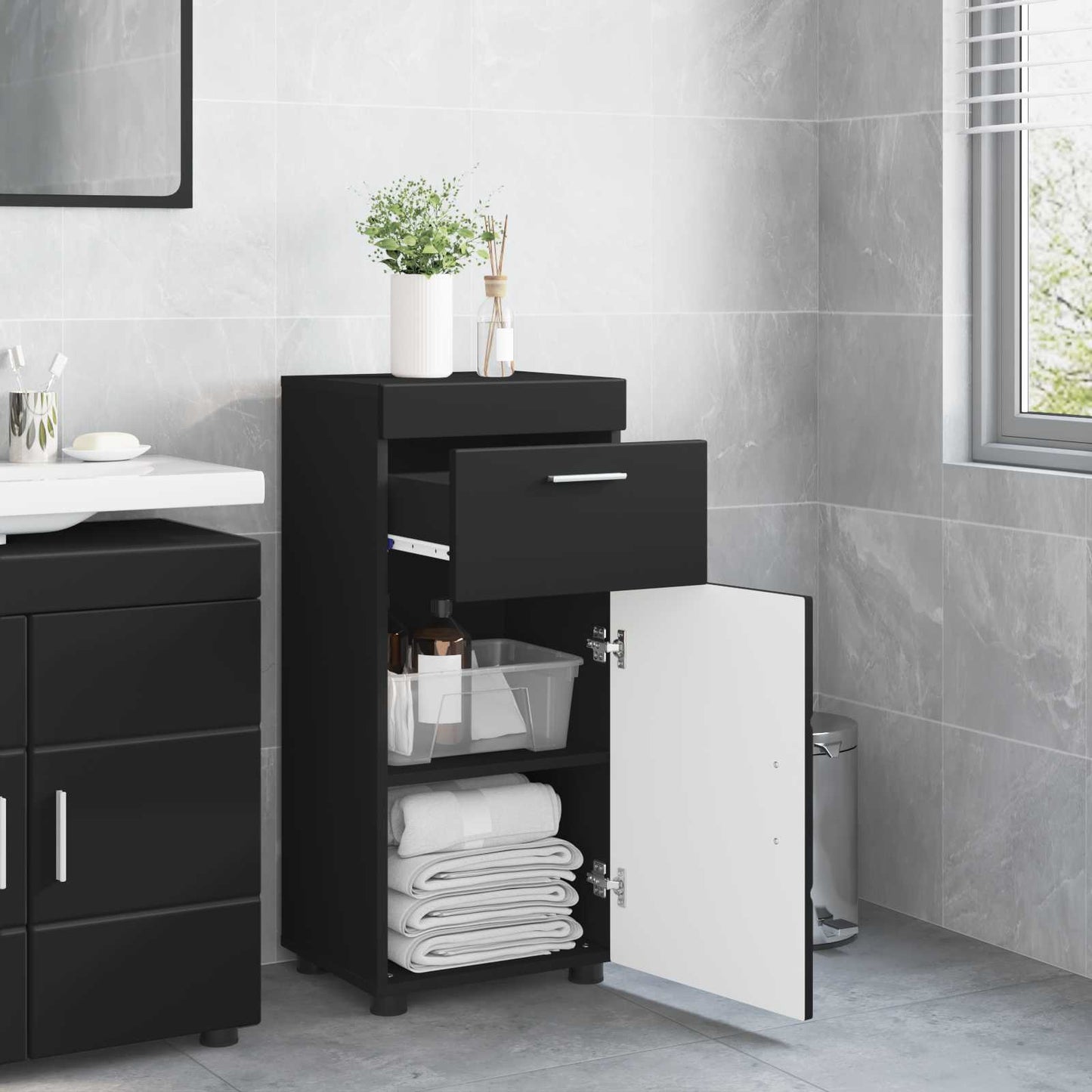 Set di Armadi da Bagno TULUM Nero 37 x 31,5 x 82 cm | homemem39