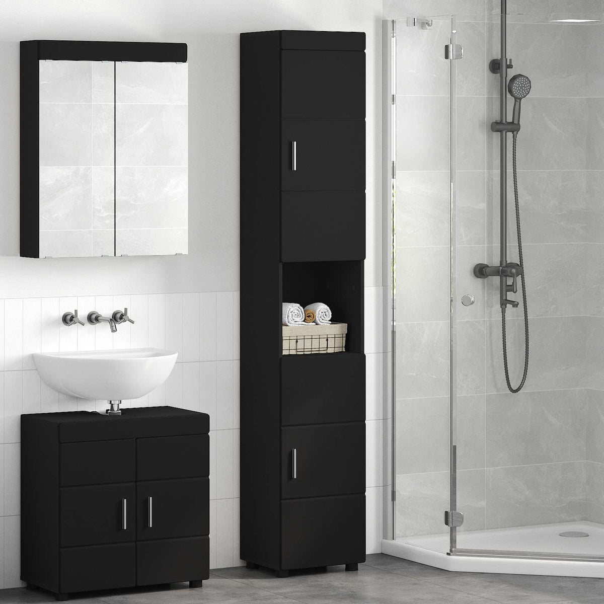 Set di Armadi da Bagno TULUM Nero 37 x 31,5 x 203 cm | homemem39