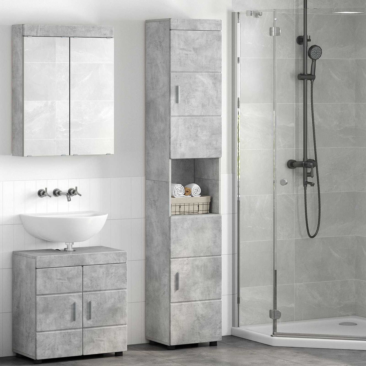 Set di Armadi da Bagno TULUM Grigio cemento 37 x 31,5 x 203 cm | homemem39