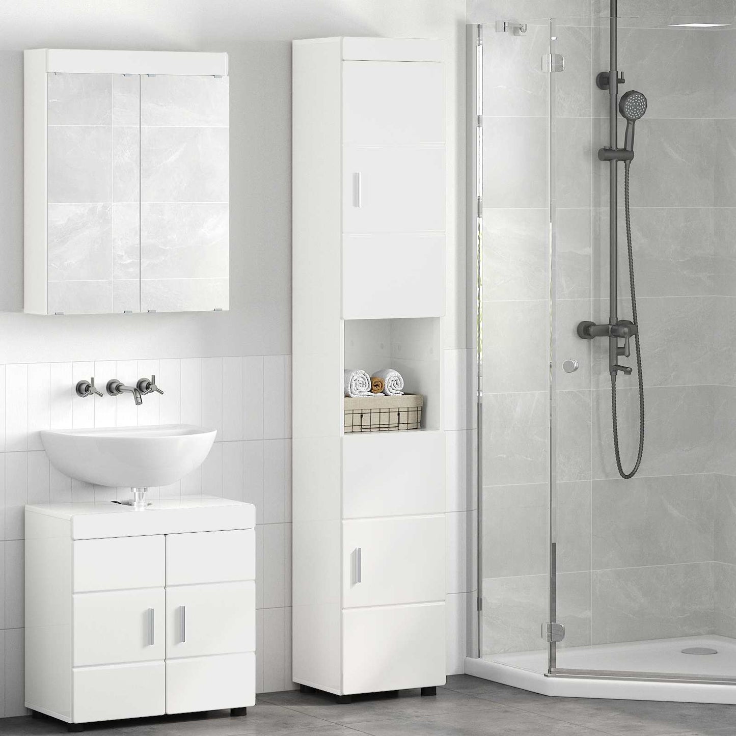 Set di Armadi da Bagno TULUM Bianco Lucido 37 x 31,5 x 203 cm | homemem39