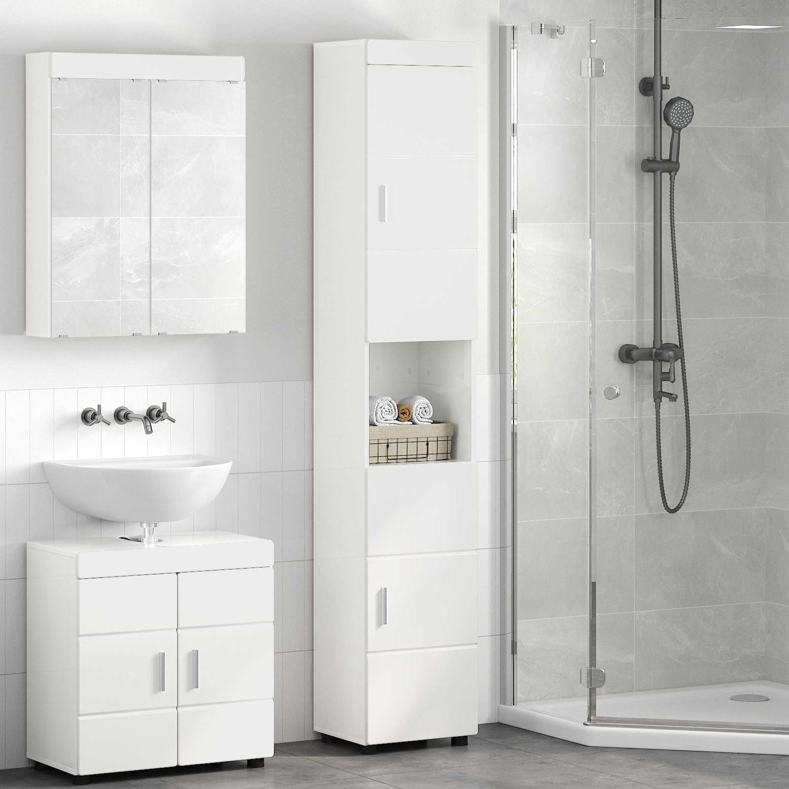 Set di Armadi da Bagno TULUM Bianco Lucido 37 x 31,5 x 203 cm | homemem39
