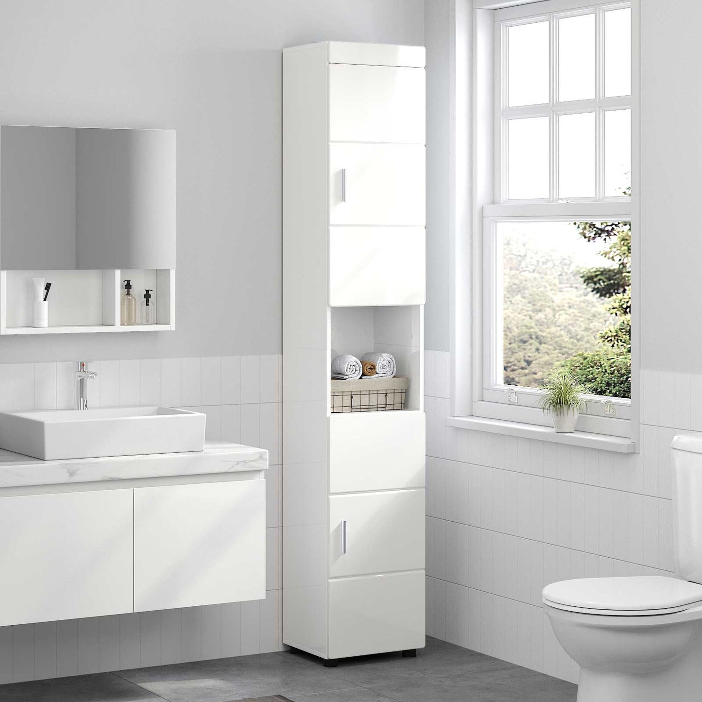 Set di Armadi da Bagno TULUM Bianco Lucido 37 x 31,5 x 203 cm | homemem39