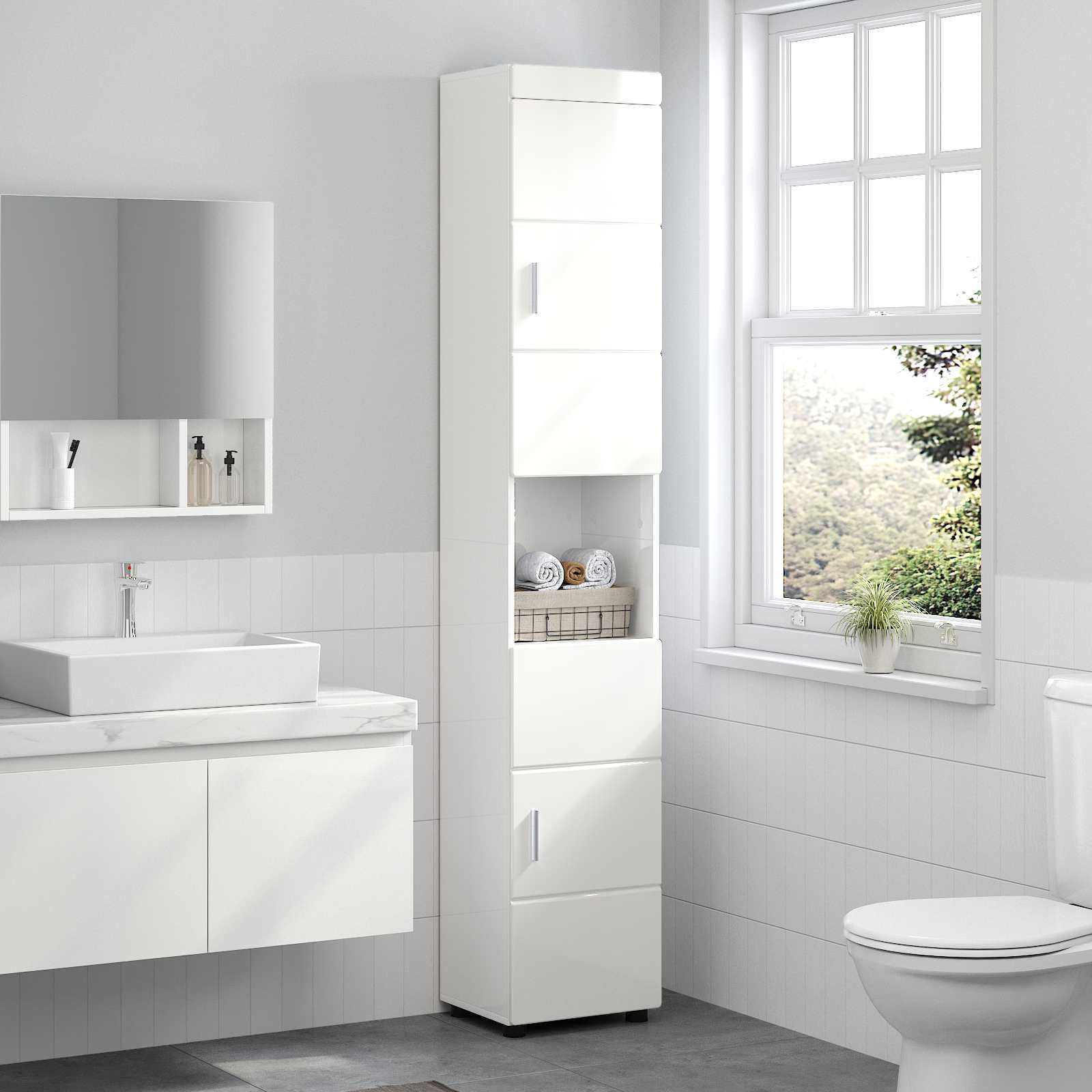 Set di Armadi da Bagno TULUM Bianco Lucido 37 x 31,5 x 203 cm | homemem39
