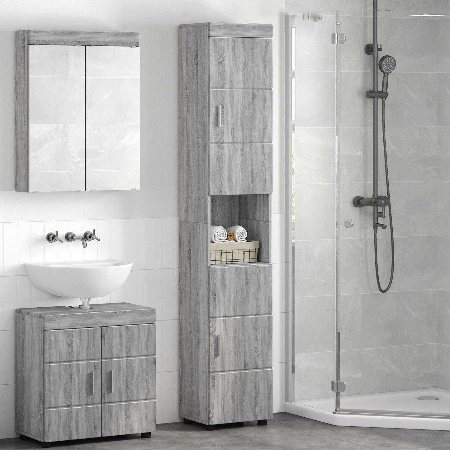 Set di Armadi da Bagno TULUM Grigio Sonoma 37 x 31,5 x 203 cm