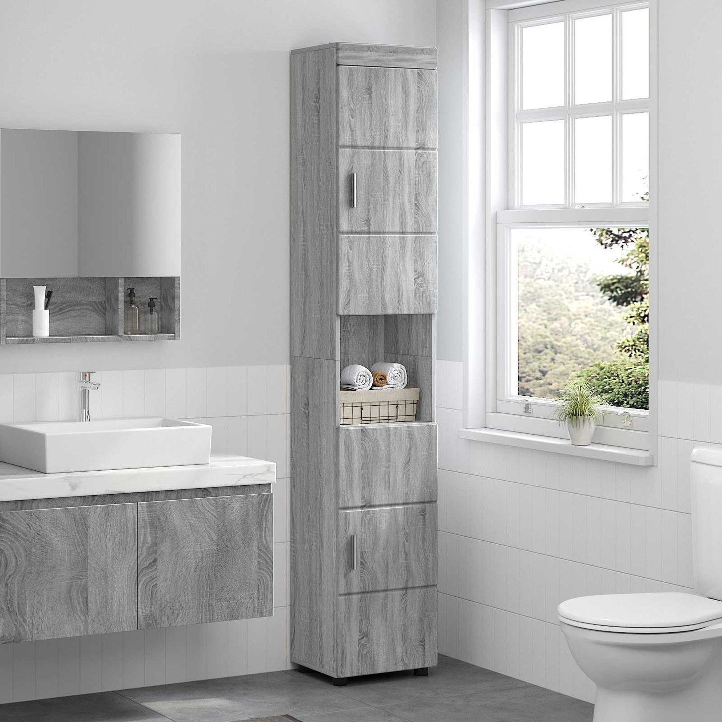 Set di Armadi da Bagno TULUM Grigio Sonoma 37 x 31,5 x 203 cm | homemem39