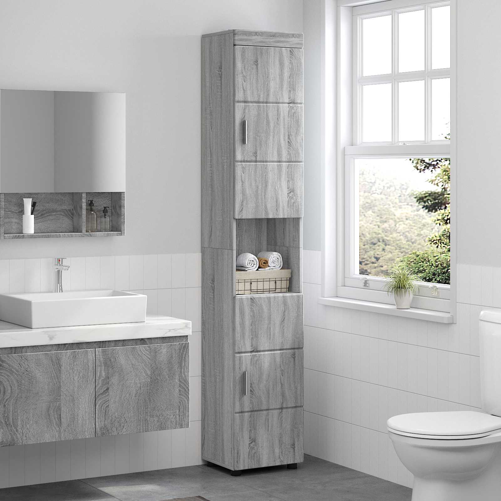 Set di Armadi da Bagno TULUM Grigio Sonoma 37 x 31,5 x 203 cm | homemem39