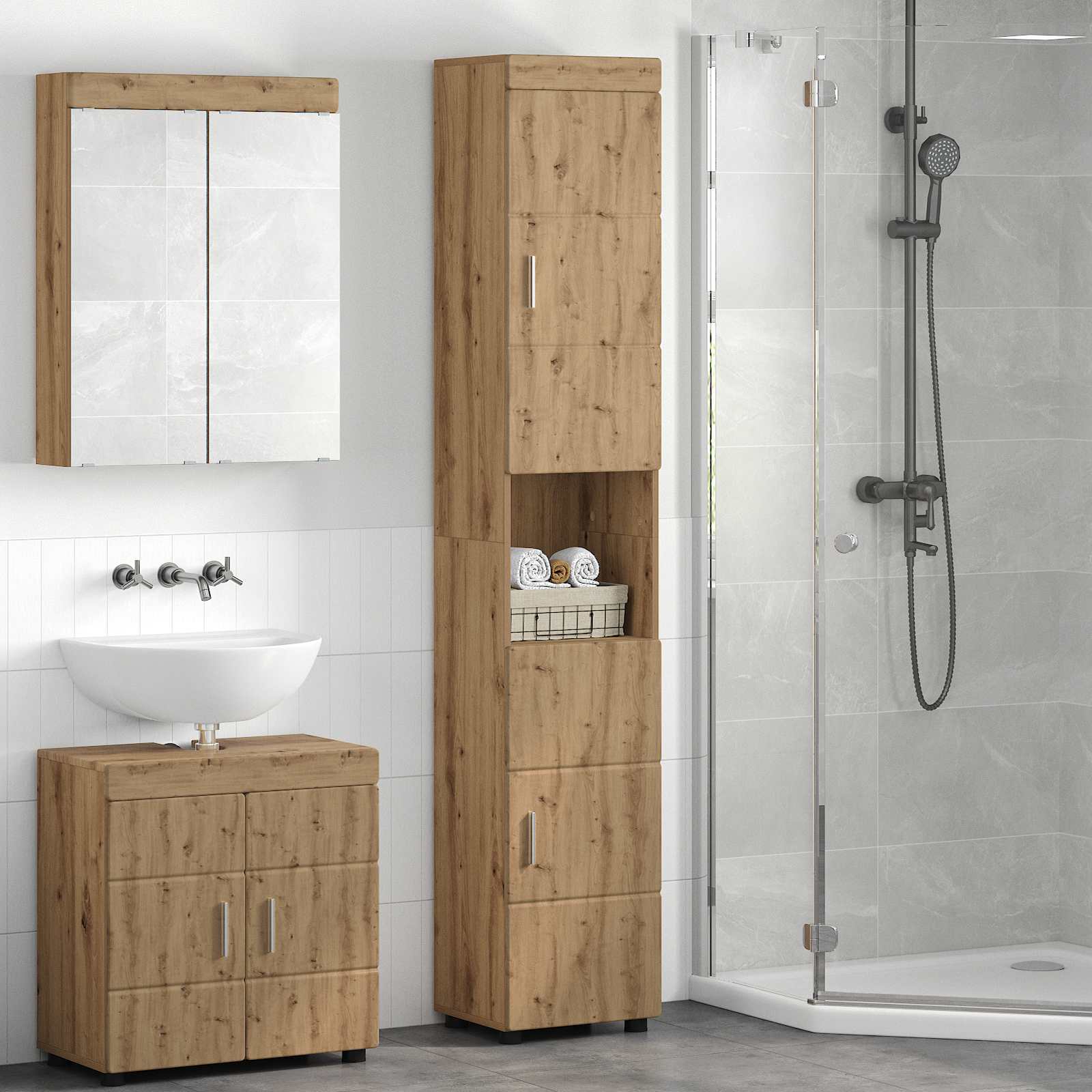 Set di Armadi da Bagno TULUM Rovere artigianale | homemem39
