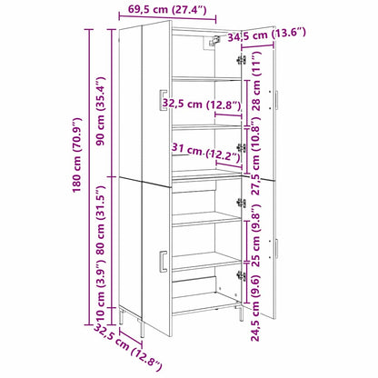 Credenza Rovere nero 69,5 x 34 x 180 cm Legno multistrato