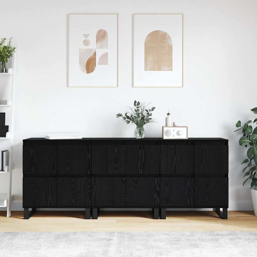 Sideboards 3 pcs Rovere nero 180 x 35 x 70 cm Legno multistrato - homemem39