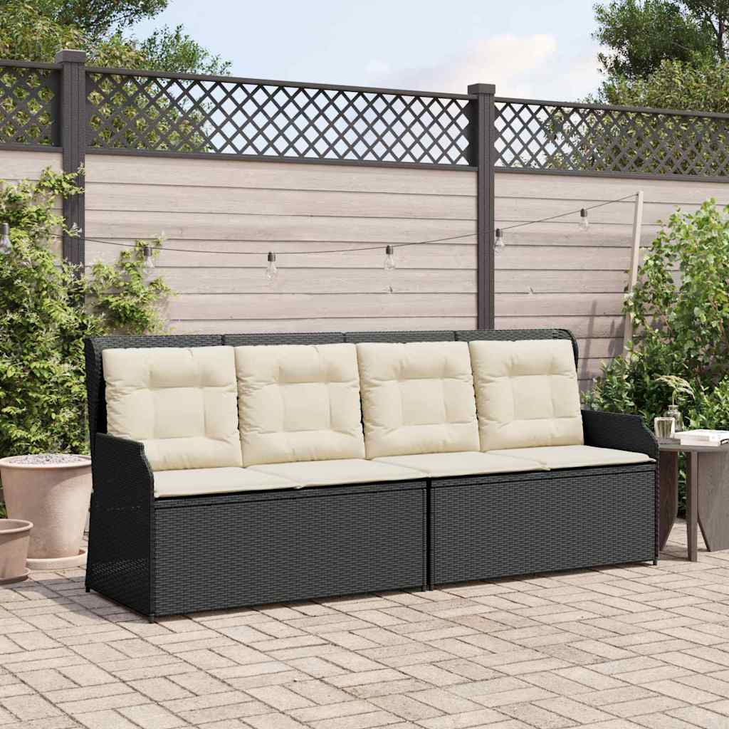 Panchina da giardino con cuscino Nero Poly Rattan - homemem39