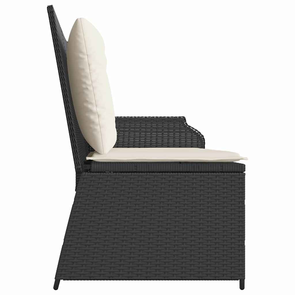 Panchina da giardino con cuscino Nero Poly Rattan - homemem39