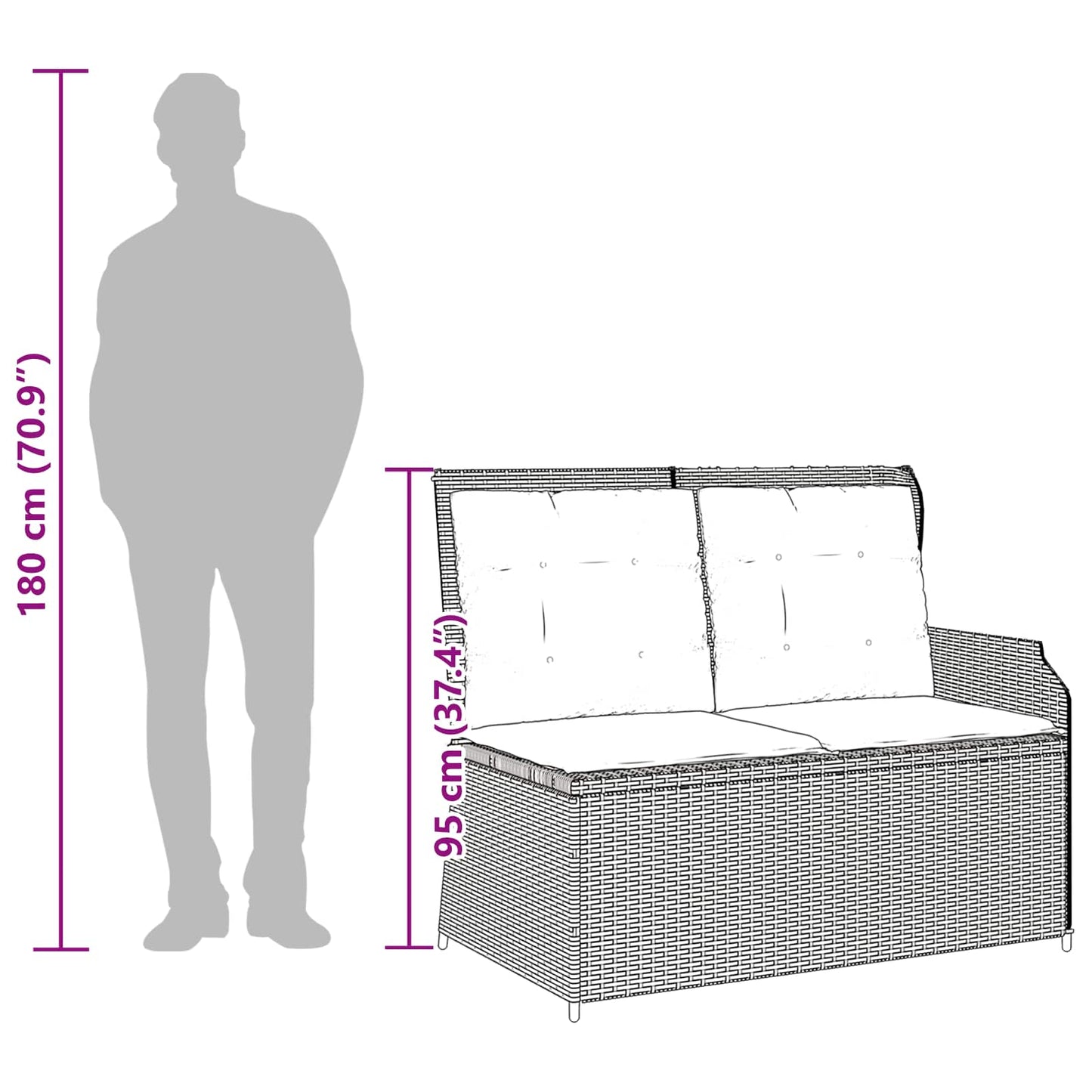 Panchina da giardino con cuscino Grigio polyrattan | homemem39