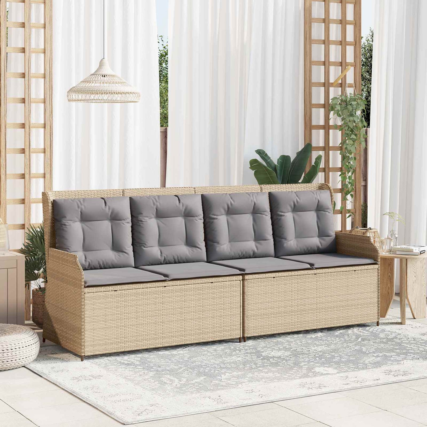 Panchina da giardino con cuscino Beige e grigio polyrattan