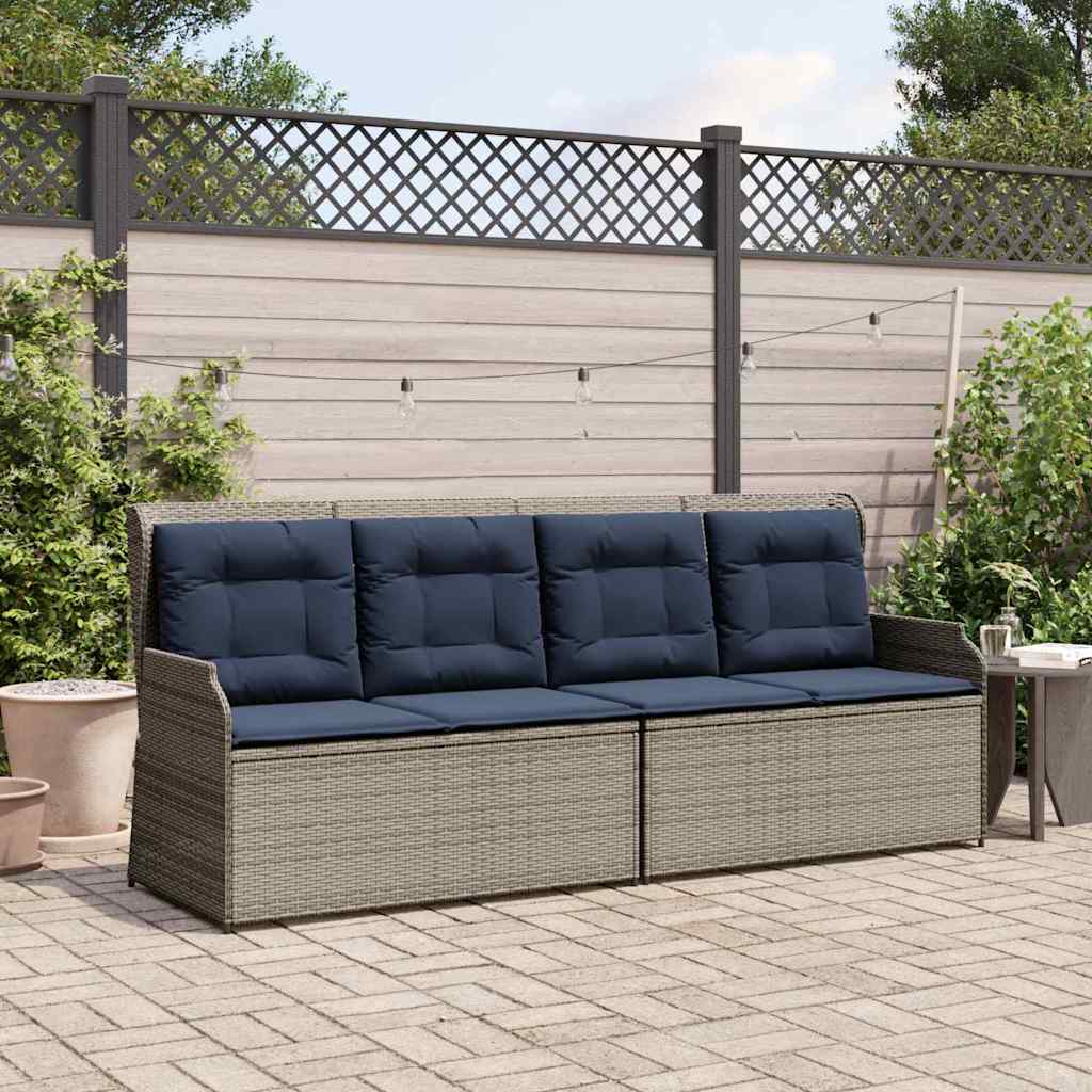 Panchina da giardino con cuscino Grigio e Blu Navy polyrattan | homemem39