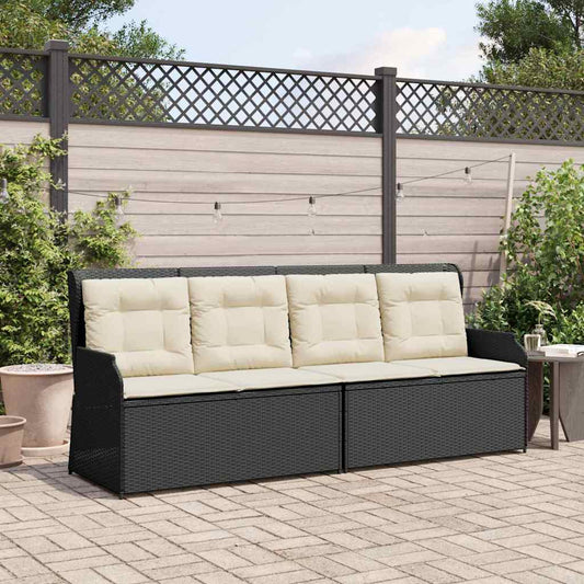 Panchina da giardino con cuscino Nero Poly Rattan - homemem39