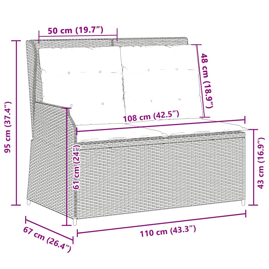 Panchina da giardino con cuscino Grigio Poly Rattan - homemem39