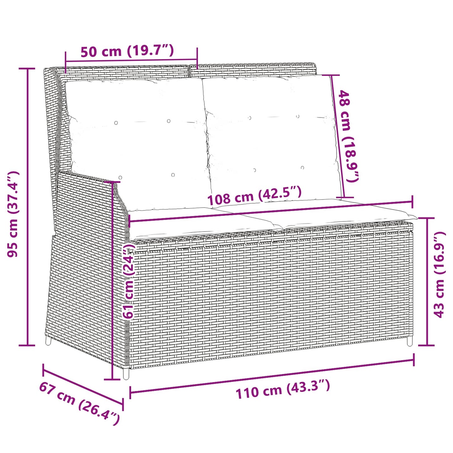 Panchina da giardino Beige polyrattan