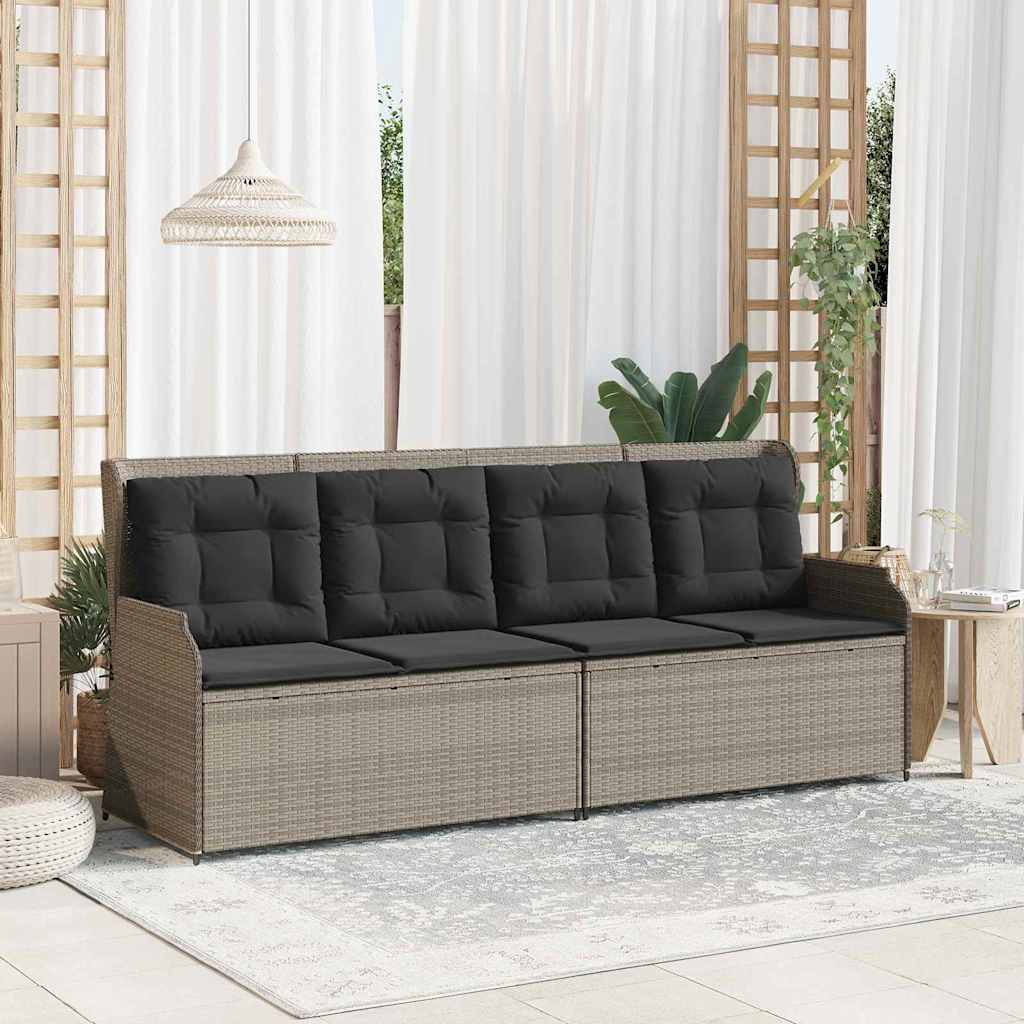 Panchina da giardino con cuscino Grigio chiaro Poly Rattan - homemem39