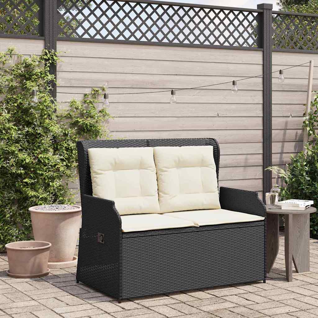 Panchina da giardino con cuscino Nero Poly Rattan - homemem39