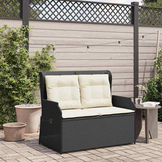 Panchina da giardino con cuscino Nero Poly Rattan - homemem39