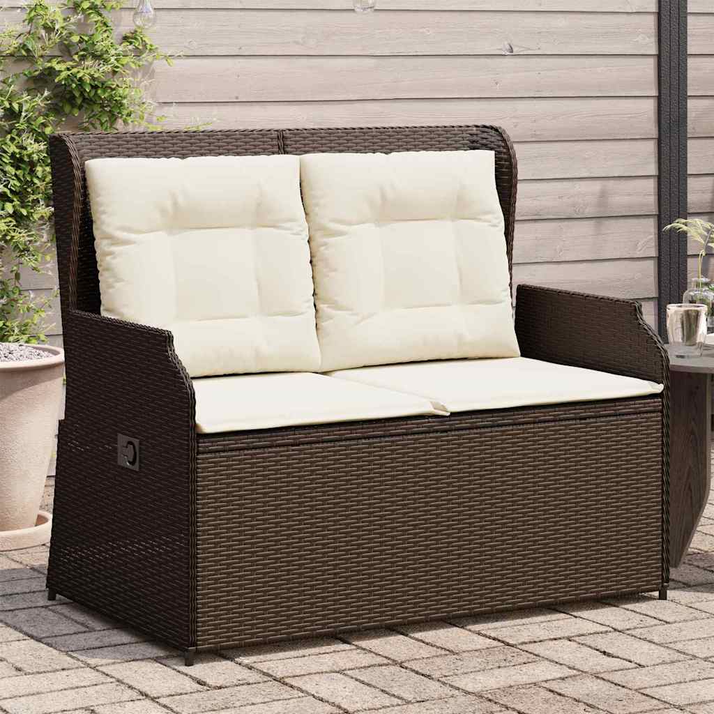 Panchina da giardino con cuscino Marrone Poly Rattan - homemem39
