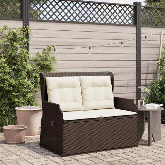 Panchina da giardino con cuscino Marrone Poly Rattan - homemem39